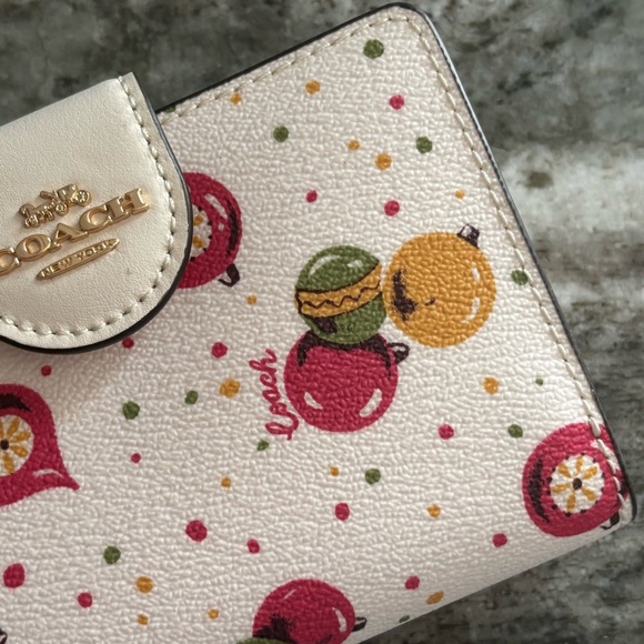 Coach Christmas Holiday Ornament Corner Zip Wallet in Chalk - Picture 4 of 10